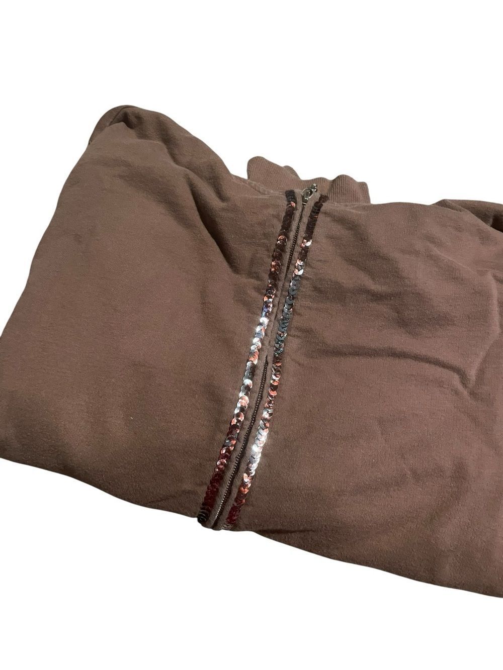 New York and CO Brown Zip-Up Hoodie with Sequin Trim ladies size Call